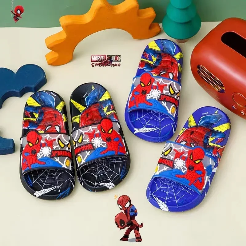 Sandal anak laki-laki dan perempuan, sepatu musim panas anak-anak motif kartun Spider Man, sepatu sandal pantai luar ruangan Sol empuk antiselip untuk anak laki-laki dan perempuan