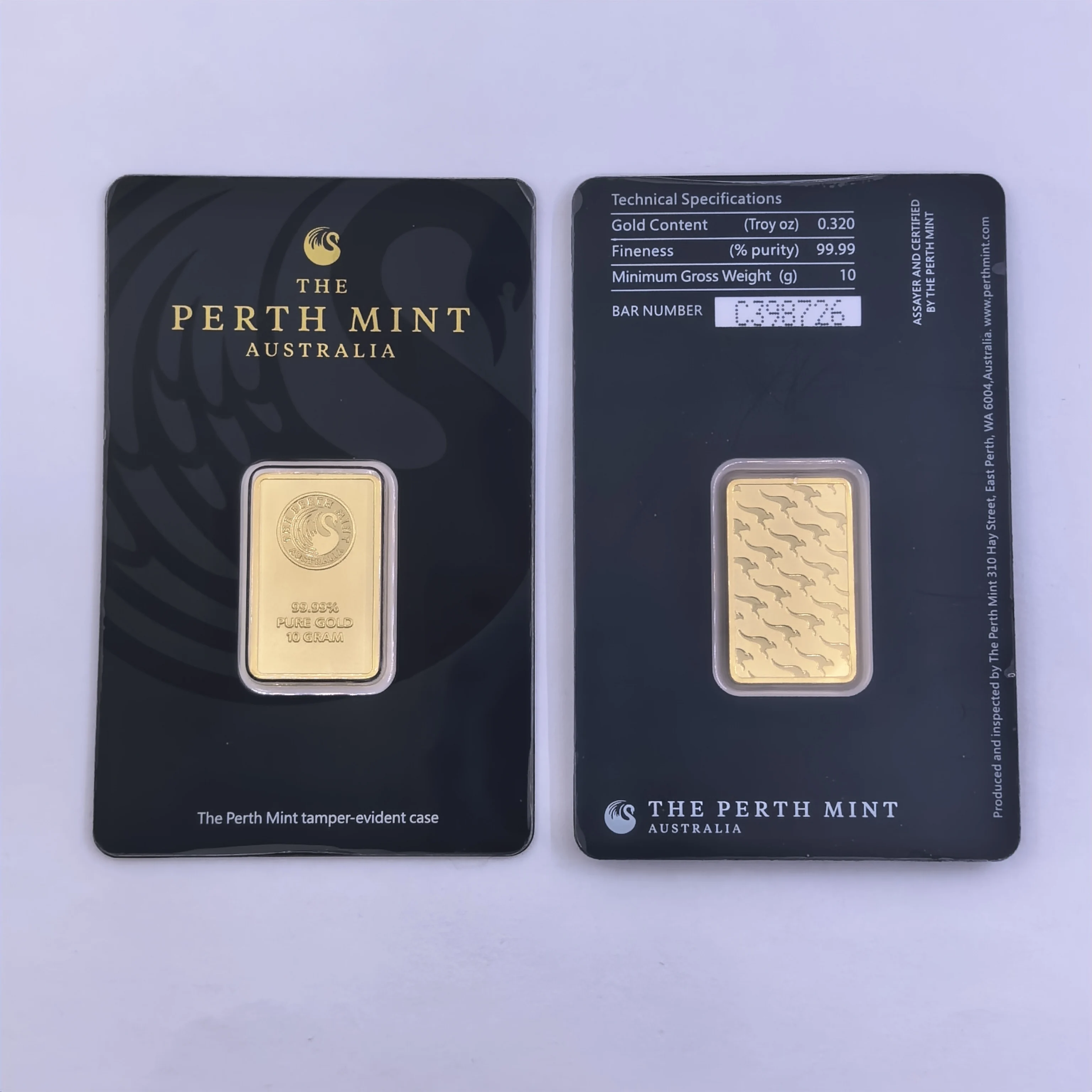Zwitserse 24-karaats goudzilverstaven Goudstijl 1 ounce acrylzegelverpakking Onafhankelijk serienummer Geen magnetisch