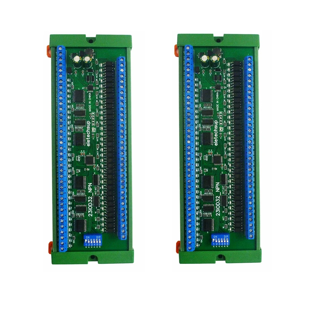 2PCS 32CH NPN/PNP Optically Isolated Input & 32CH 300MA NPN Solid State Relay Output RS485 Modbus RTU PLC IO Expansion Board