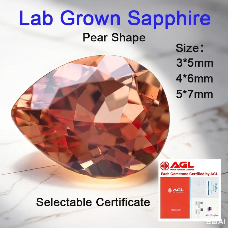 

Lab Grown Sapphire TLoose Stone Orange Color Pear Shape Charms Beads for DIY Jewelry Making Earrings Selectable AGL Certificate