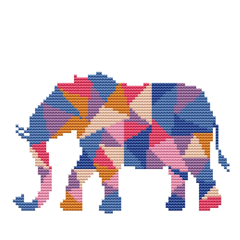 Joy Sunday Cross Stitch Kit 9CT 11CT 14CT Tangram Elephant Animal Print Fabric Cross Stitch Kits Embroidery Needlework Sets