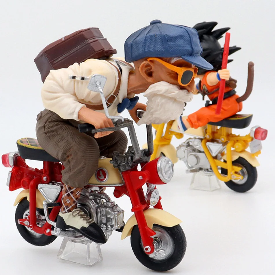 Dragon Ball Anime Two Figure 13CM Son Goku Master Roshi Locomotives PVC Action Kame Sennin Motorcycle Toys Children Toy Gifts
