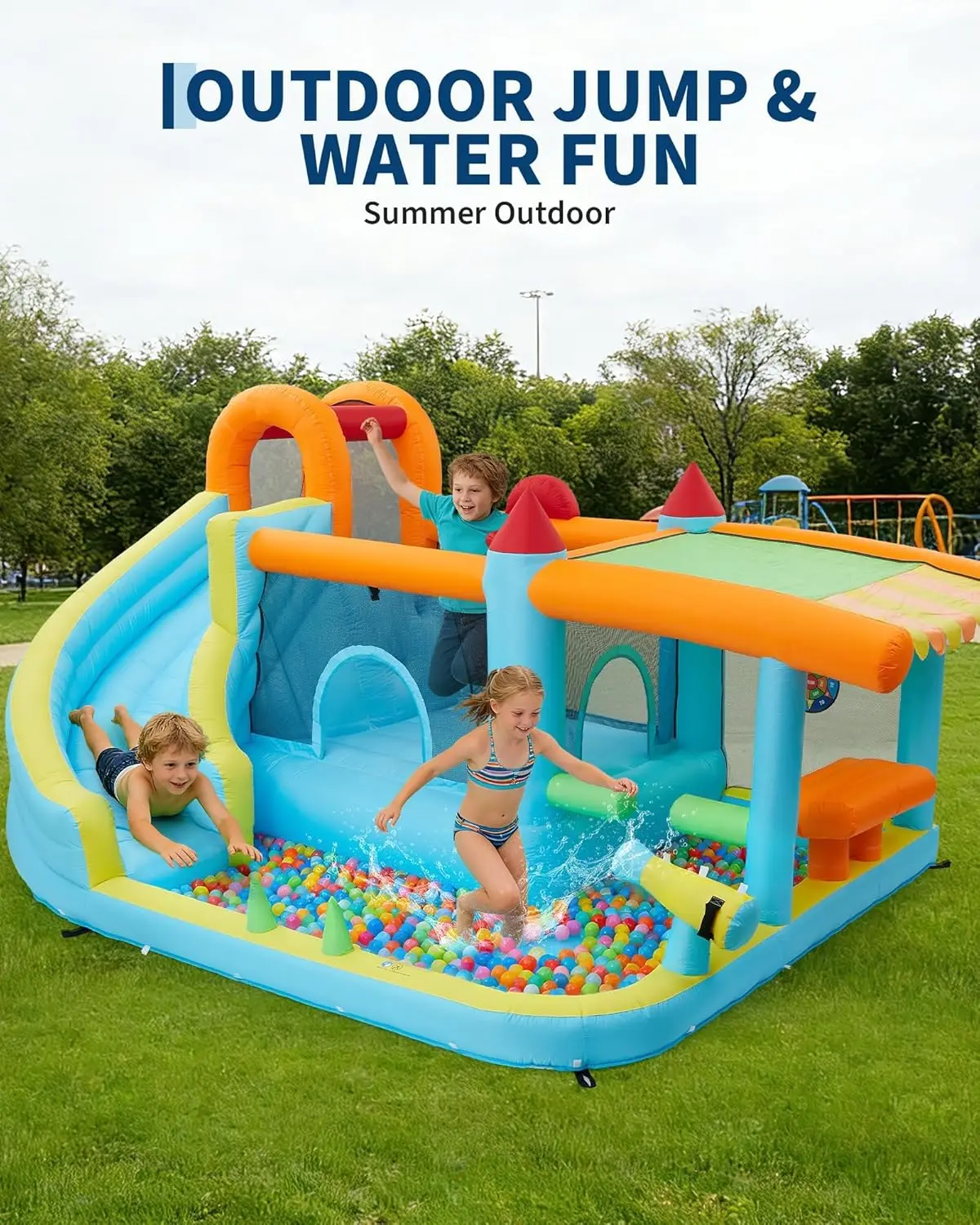 Indoor Outdoor Bounce House for Kids Inflatable Jump Castle with Slide & Blower – Home Backyard or Commercial Play Family Fun image 2