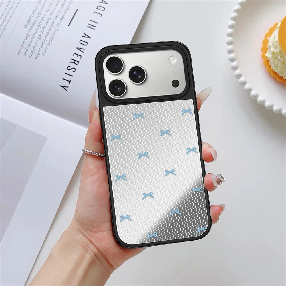 Simple Wave Bow Mirror Surface Magnetic Phone Case Cover for IPhone 14 15 16 17 18 Pro Max Case