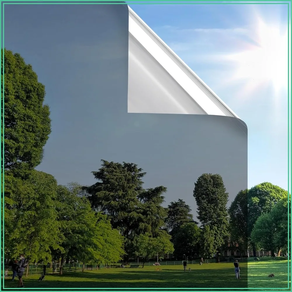 

One Way Window Privacy Film, Removable Reflective Heat Blocking UV Protection for Home Office, 17.5" x 6.5ft, Silver Black