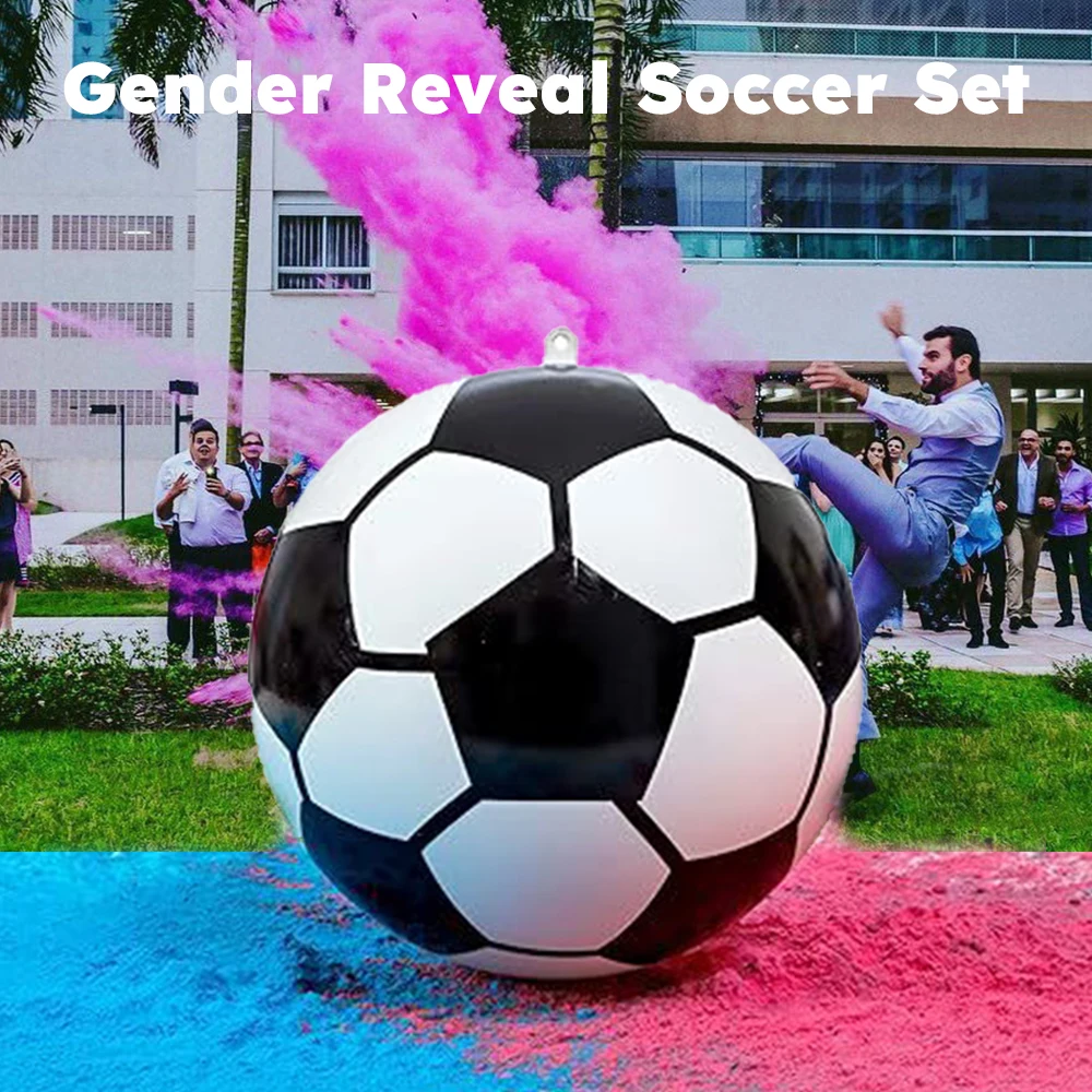 1 Set Gender Reveal Party Football, Plastic Soccer With Pink & Blue Corn Powder image 5