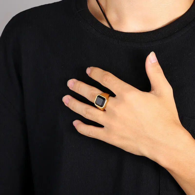 SAIYE Mens Rings Stainless Steel Natural Tiger Eye Stone Red and Black Stone Ring 316 Titanium Steel Fashion Jewelry Wholesale