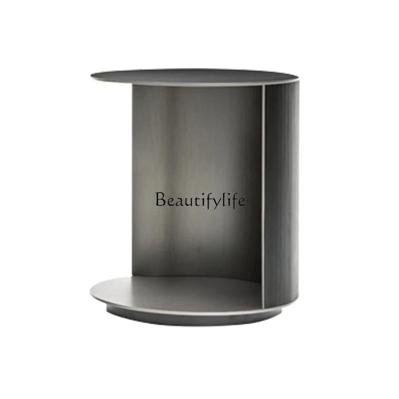 Italian minimalist metal light luxury corner storage double layer round bedside table