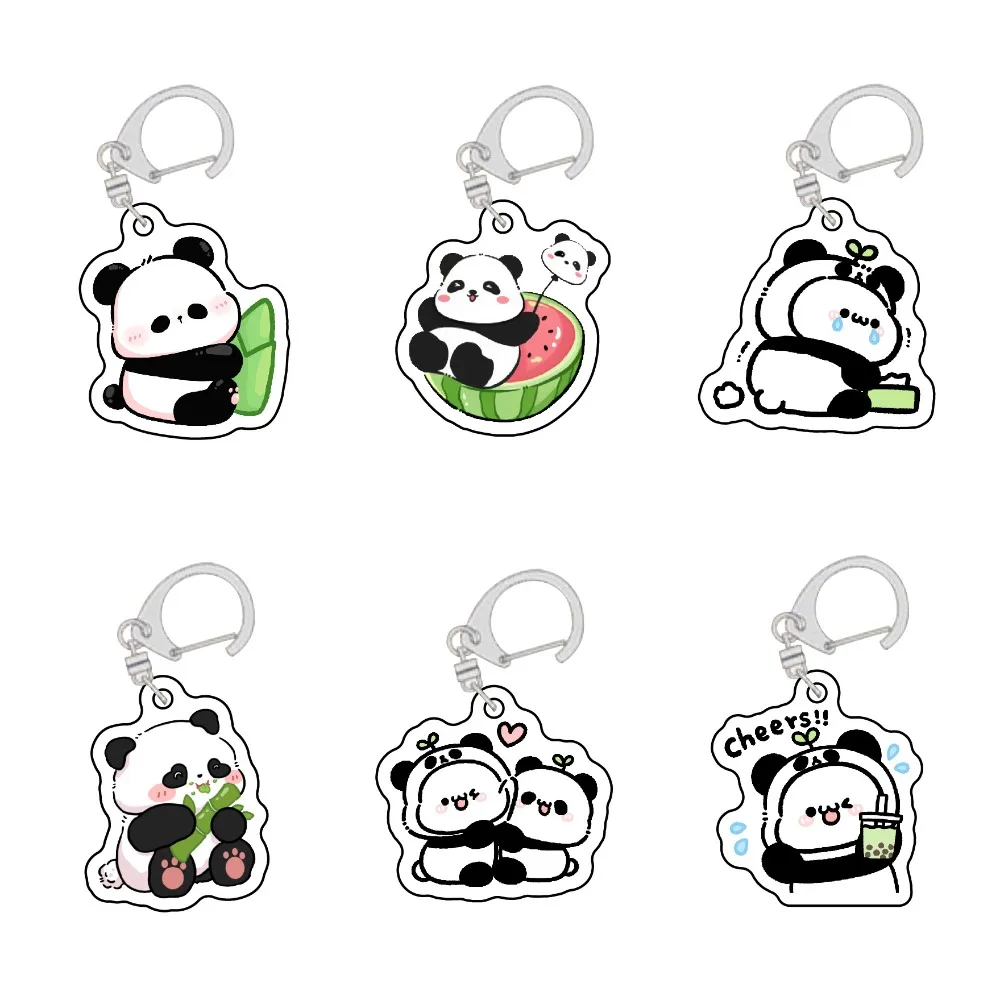 Cartoon Panda Acrylic Keychain Bamboo Cute Animal Backpack Pendant Keyring Decorative Accessories Ornament Collection Gifts