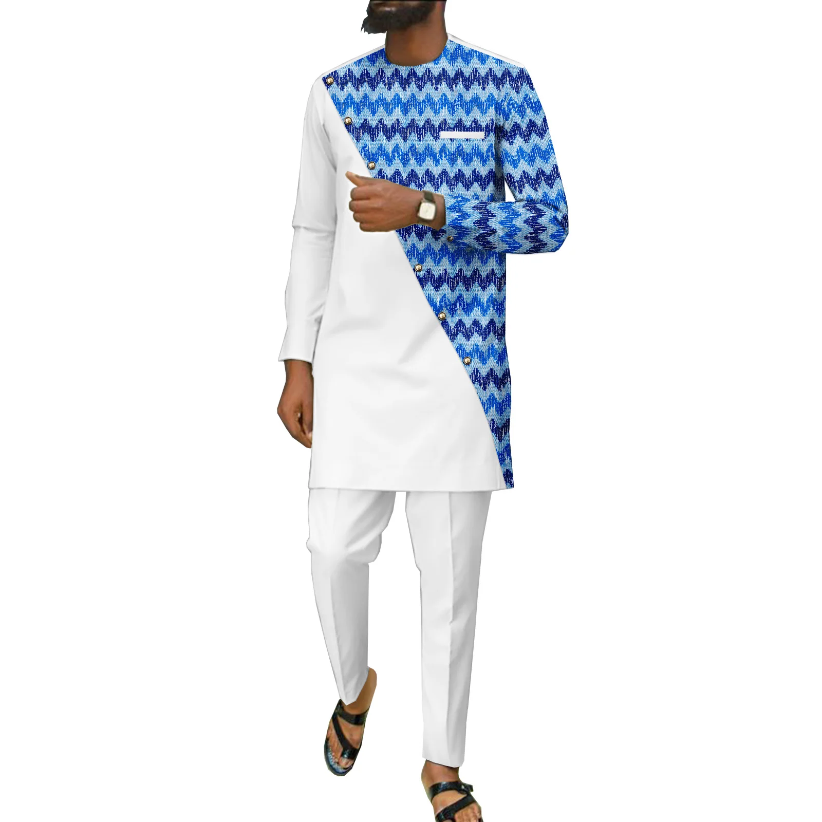 

African Men Suits 2 Piece Shirt Pants Fashion Long Sleeve Dashiki Casual Tribal Attire
