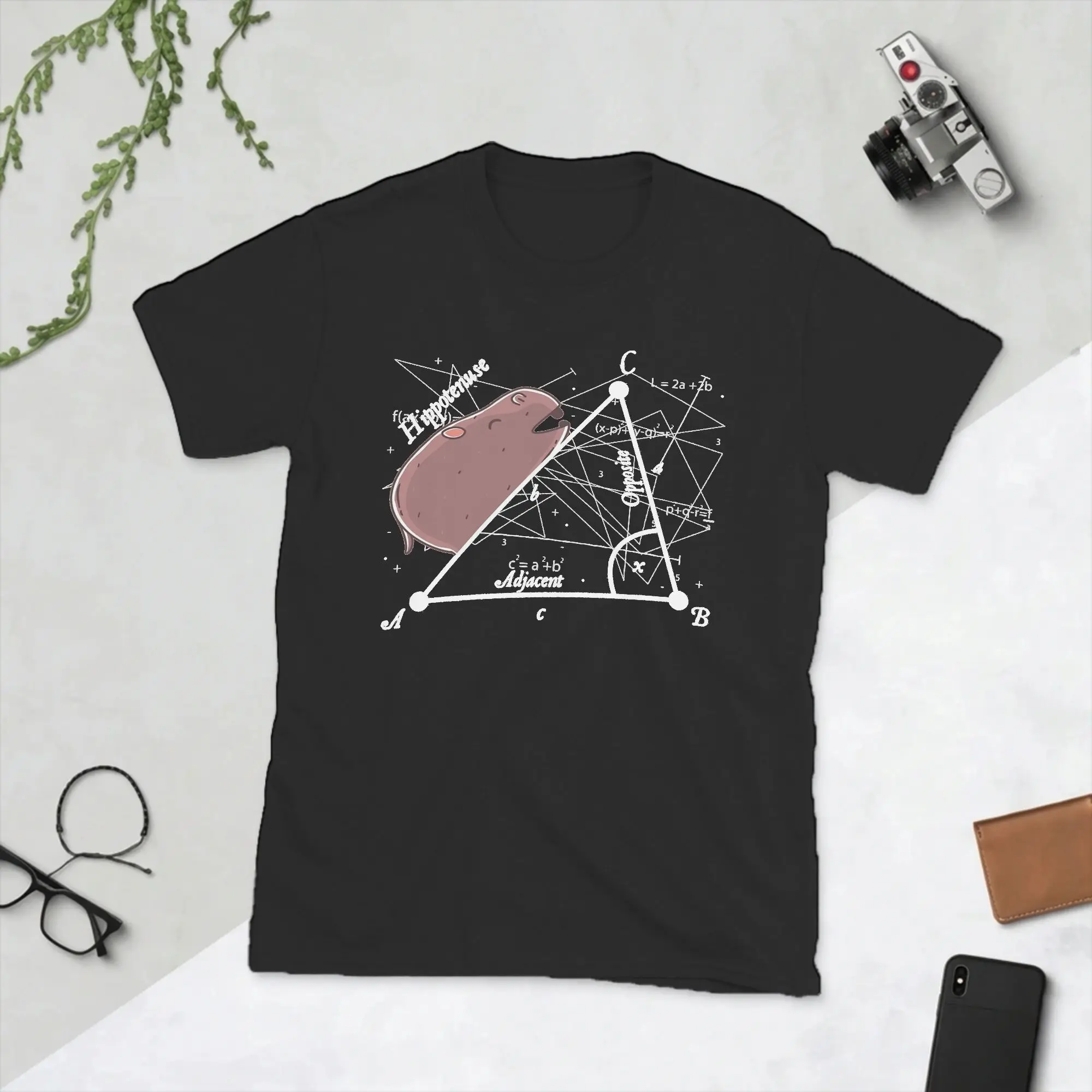 Hippotenuse Adjacent Opposite T-Shirt Men Math Funny Hippo Vintage 100% Cotton Tees Crew Neck Short Sleeve T Shirts Clothes