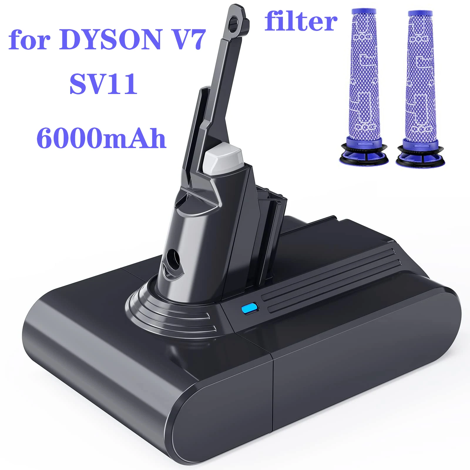 Replacement Battery for Dyson V7,21.6V Li-Ion,with Dyson V7 Series V7 Motorhead Trigger Motorhead Pro Car with 2PCS Pre Filters