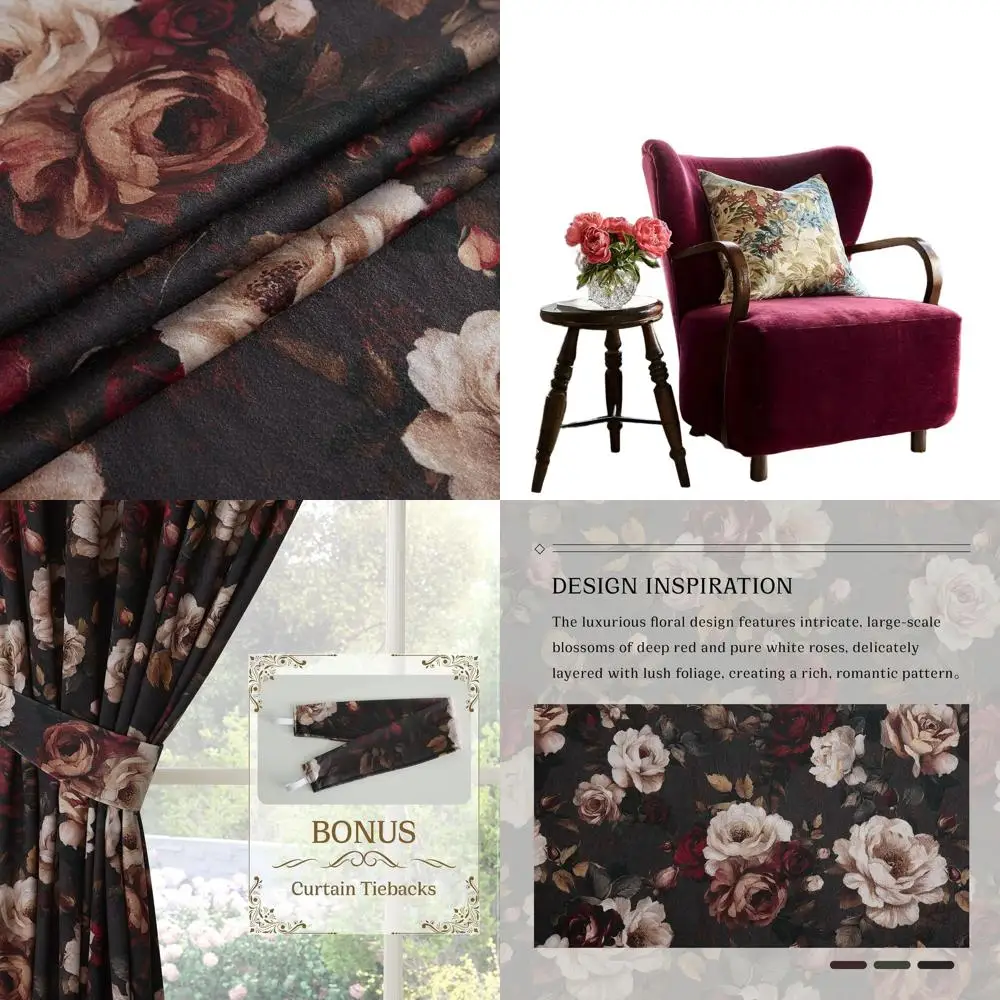 96 Floral Vintage Thermal Insulated Curtains, 50x96, 2-Panel Set for Home Privacy & Style