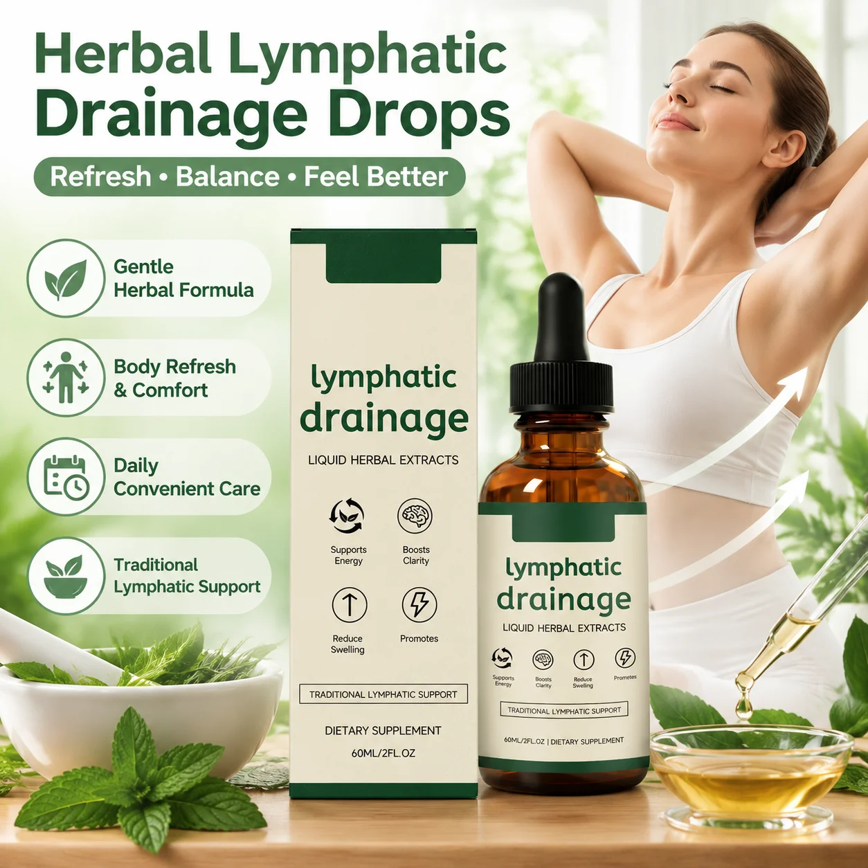 Gouttes de soin lymphatique à base de plantes 60ml, essence naturelle d'extrait de plantes, clarté, soutien quotidien du corps, 1/2/3/5/10 pièces