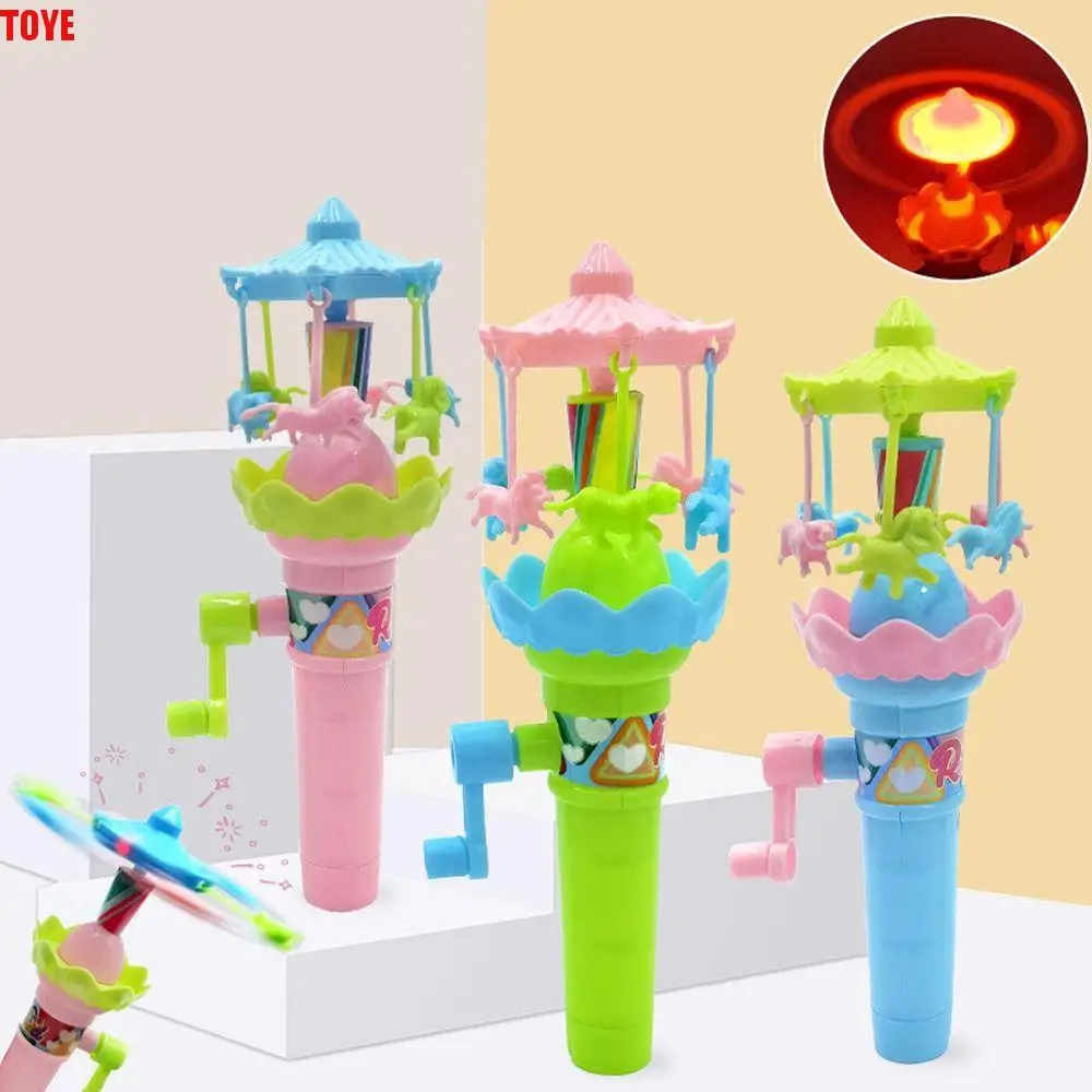 

LED Lights Hand Cranked Rotating Toy Glowing Gear Mechanism Merry-Go-Round Toy Interactive Manual Carousel Toy Kids Gift