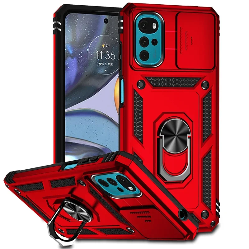 For Motorola Moto G22 Case Slide Window Lens Protect Armor Shockproof Phone Case for Moto G22 G 22 Motog22 4G Ring Stand Cover