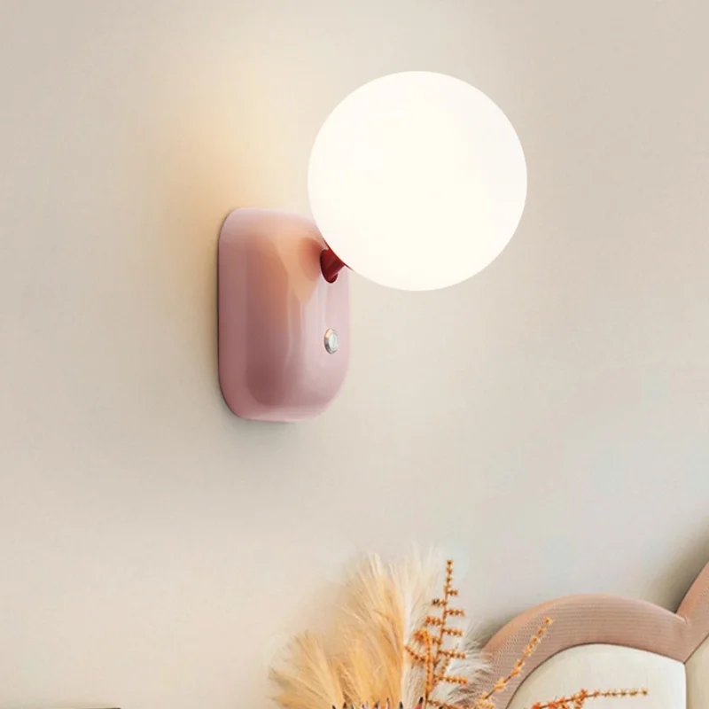 

Modern minimalist children's room wall lamp with cream style night light bedroom bedside with switch hallway living room light