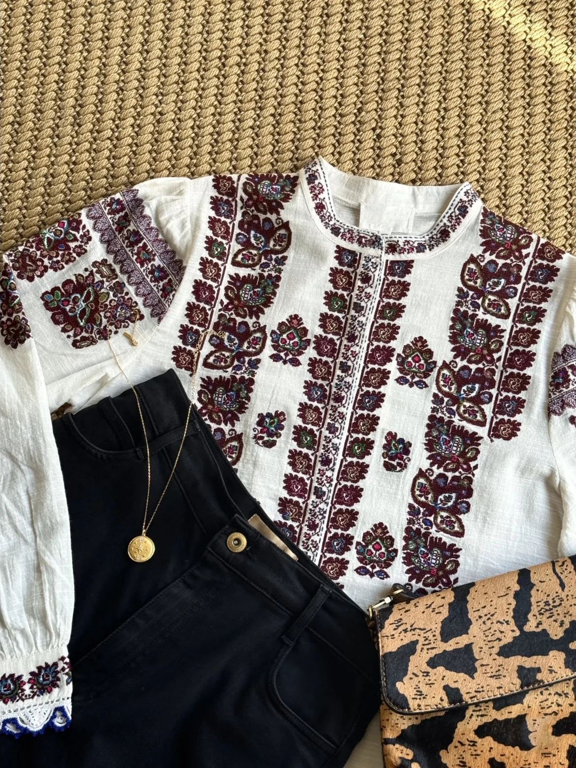 

HEIDD Этническая блузка с вышитым цветочным воротником, женская, хлопковая, с длинным рукавом, дышащая, комфортная, весна 2026