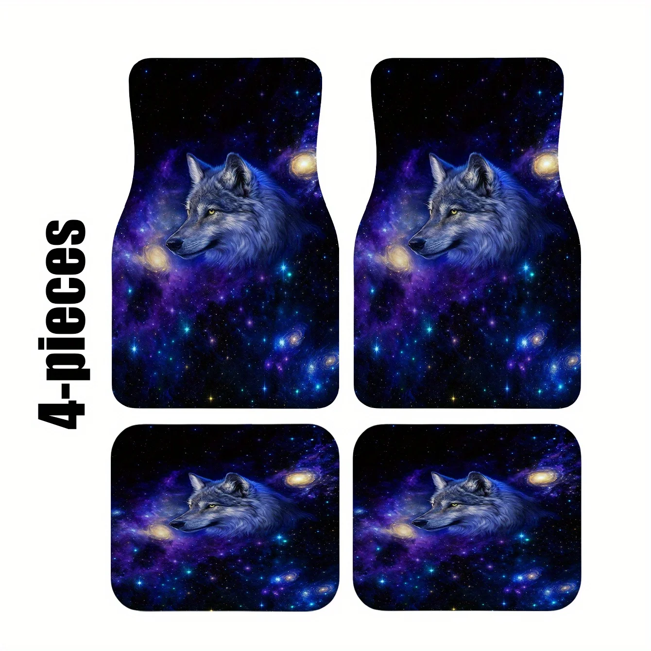 Car Floor Mats. 4pcs Set Of Universal Car Floor Mats, Nebula Wolf Head Design, Unisex Front And Rear Seat Interior Accessories,