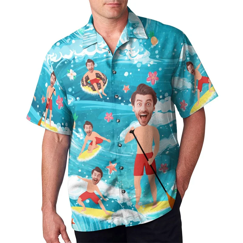 

Custom Face Hawaiian Shirt Funny Summer Beach Shirt Personalized Tropical Vacation Party Gift For Men Dad 3D Printed Shirt