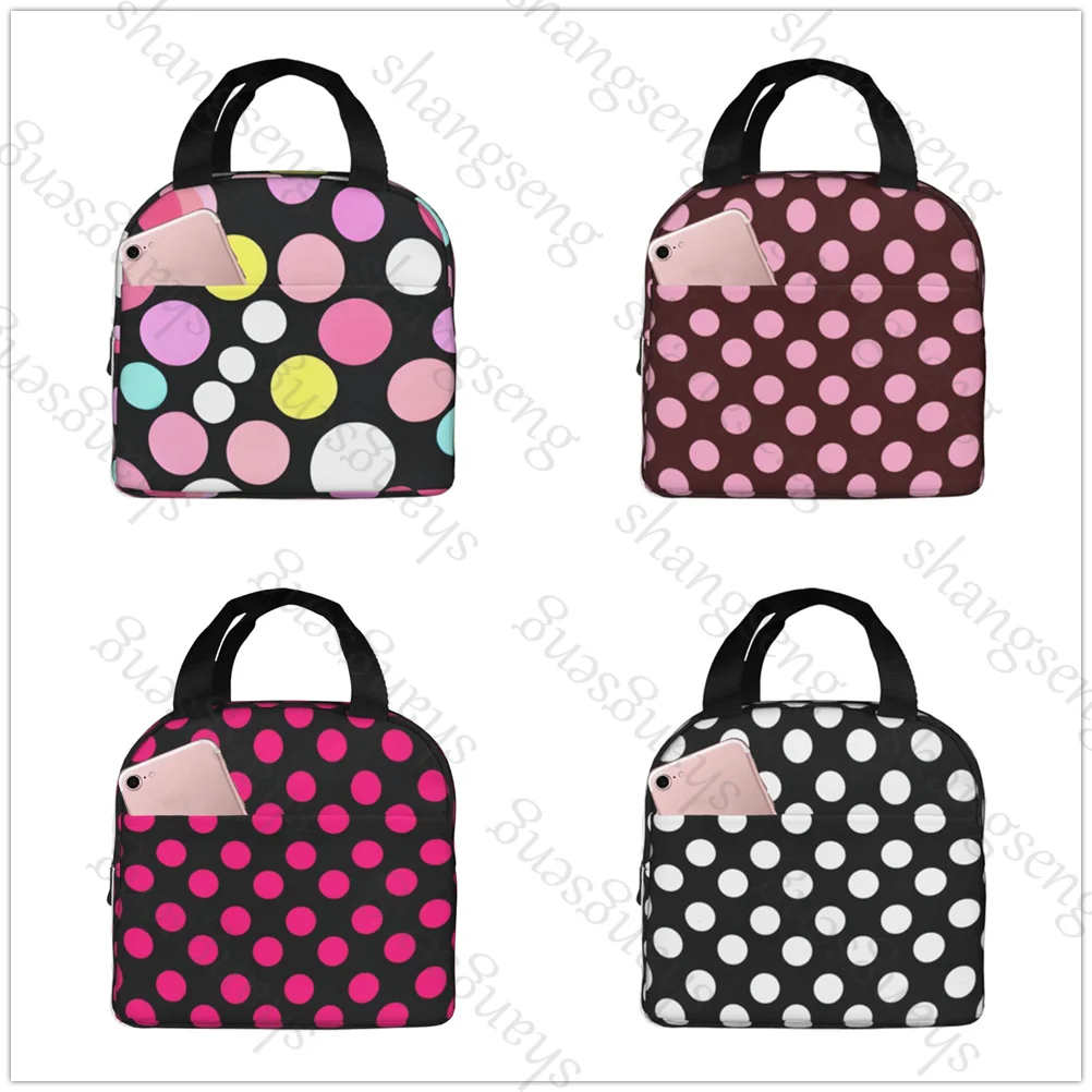 Polka Dots Pattern Print Insulated Thermal Bag Lunch bag Foods Drink Storage Leakproof Picnic Camping Bags Box beach