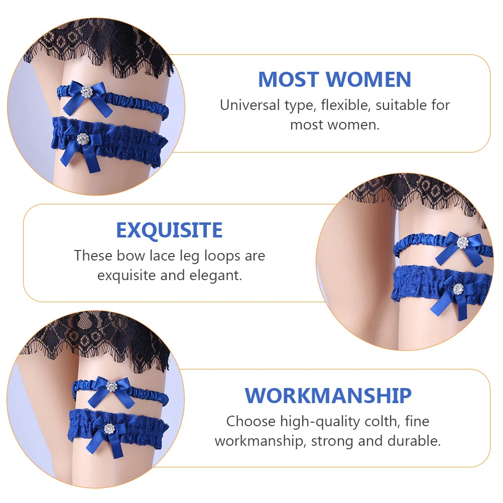 1Set Blue Bow Lace Wedding Garter Bridal Elastic Bowknot Ring Leg Leg Decoration Elegant Wedding Lace Garter