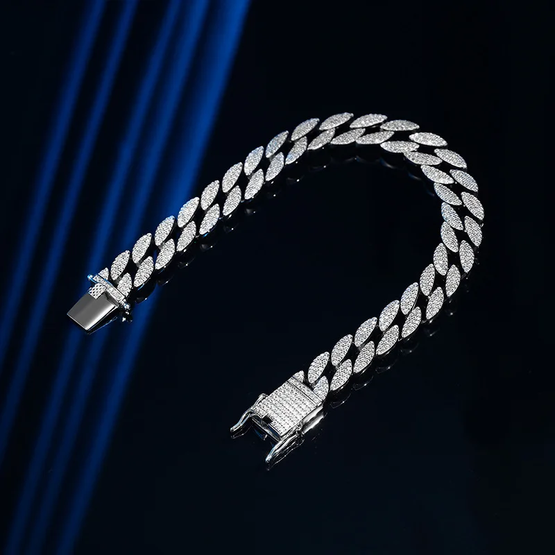 Smyoue 10mm All Zircon Cuban Bracelet for Men Women Hip Hop High Carbon Diamond Chain 100% 925 Sterling Silver Bangle 16-23cm