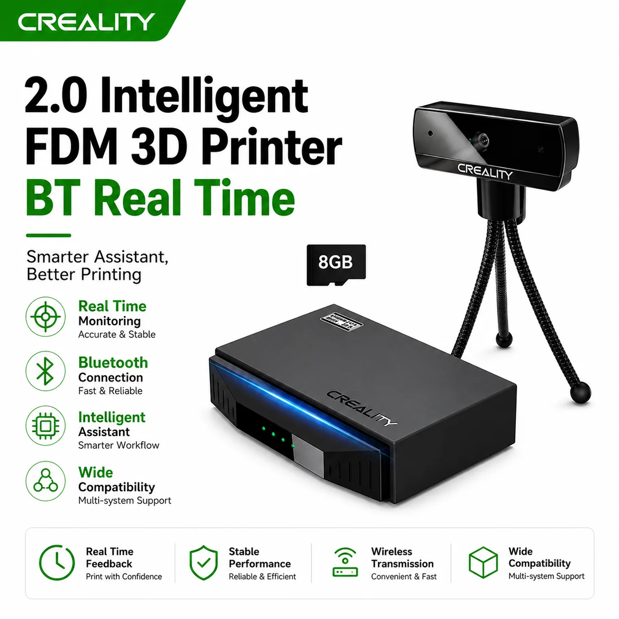For FDM 3D Printer Creality WiFi Box 2.0 Intelligent Assistant BT Real Time Monitor/Remote Control Time-lapse Shooting 8G TFCard