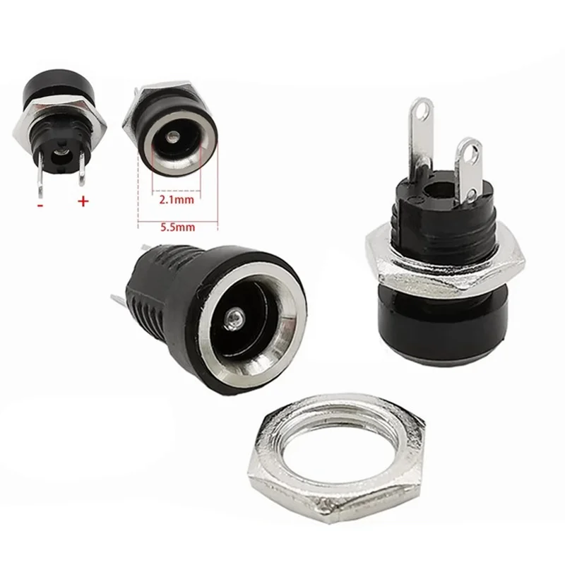 10/50 Stuks Dc022b 5.5X2.1Mm Dc Voedingsaansluiting 3.5X1.3 Dc Female Panel Mount Connector Plug Adapter 5.5*2.5Mm 2 Pin