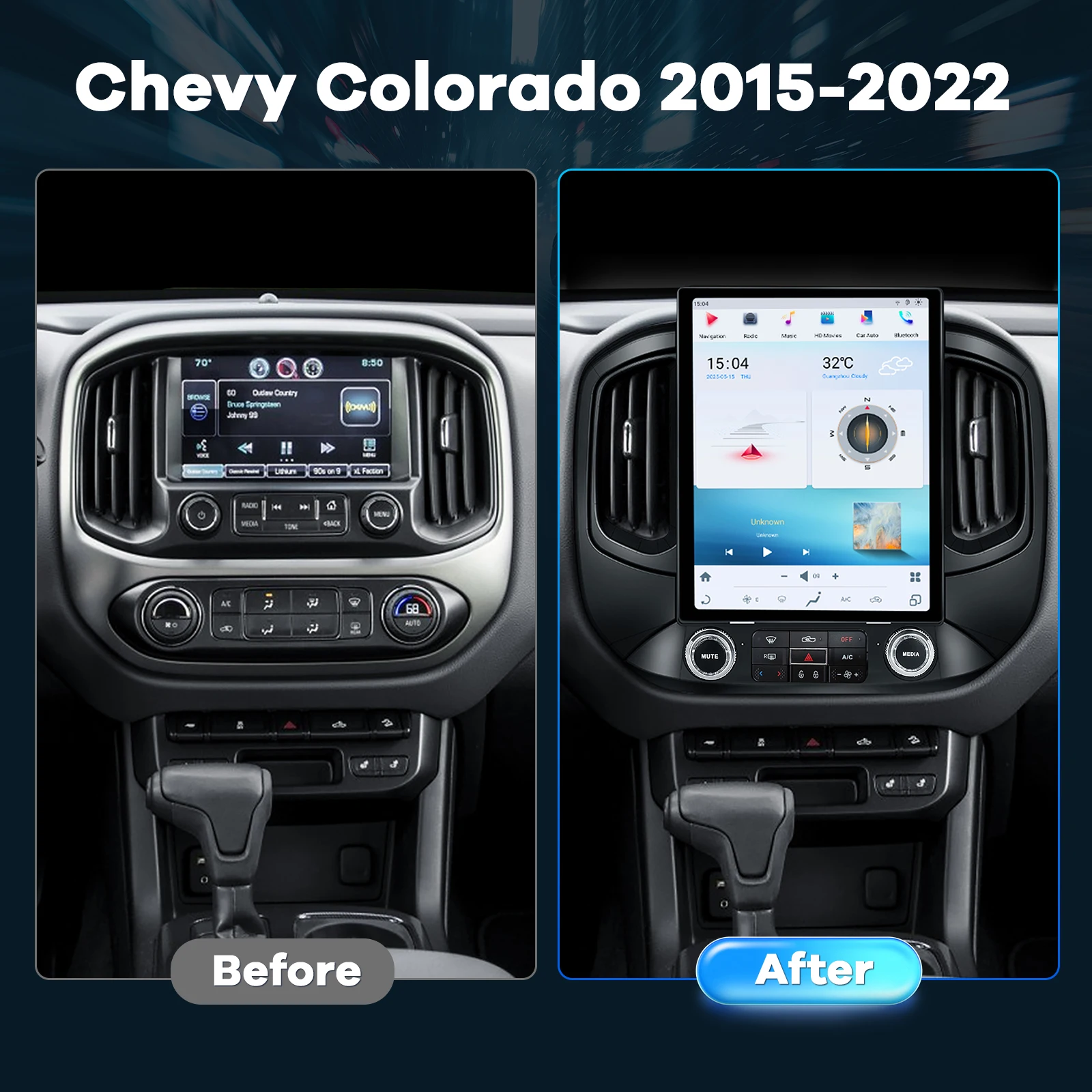 12.1Inch Radio Screen DVD Player Snapdragon665 for Chevrolet Colorado 2015-2022 Tesla Style Wireless Auto 4+64GB Carplay GPS