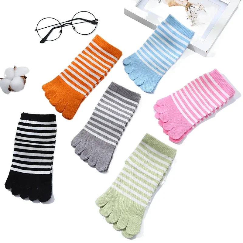 1Pairs Kids Toe Socks Striped Cotton-finger Socks for 4-12T Children Boys Girls Casual Five Toes Socks Breathable Short Socks