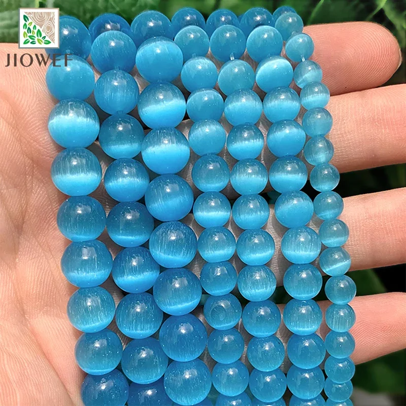 الحجر الطبيعي الأزرق القط العين الخرز أوبال حجر الجولة فضفاض الخرز أساور يدوية اكسسوارات 15 "ستراند 6/8/10 مللي متر لصنع المجوهرات