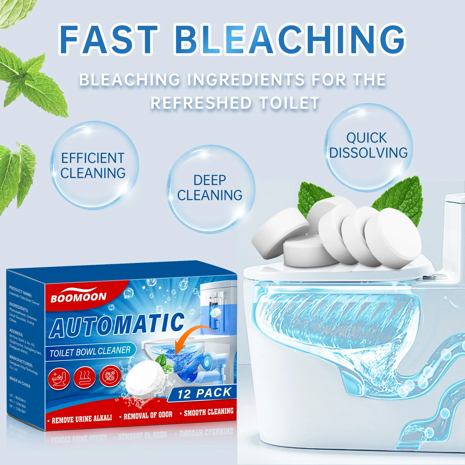 12-Pcs Toilet Cleaning Tablets. Effervescent Drops Remove Limescale, Rust, Stains Odors Automatic Bubbling Cleaner for Your Bowl