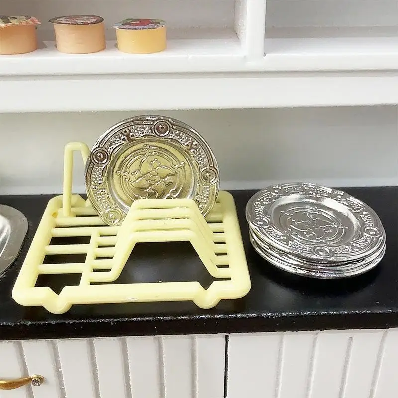 1:12 Dollhouse Miniatures Dish Rack Model Kitchen Accessories Doll House Micro Landscape Ornaments Kids Pretend Play Toy DIY