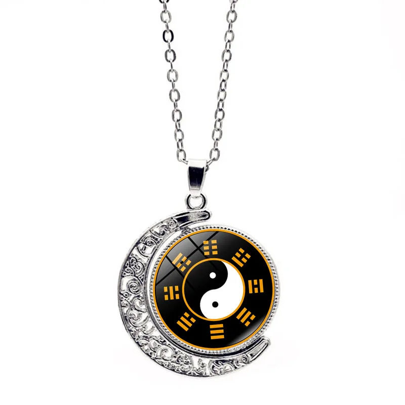 Yin Yang Tai Chi Bagua Double-Sided Rotating Moon Pendant Necklace For Women Cross-Border European And American Accessories Retr