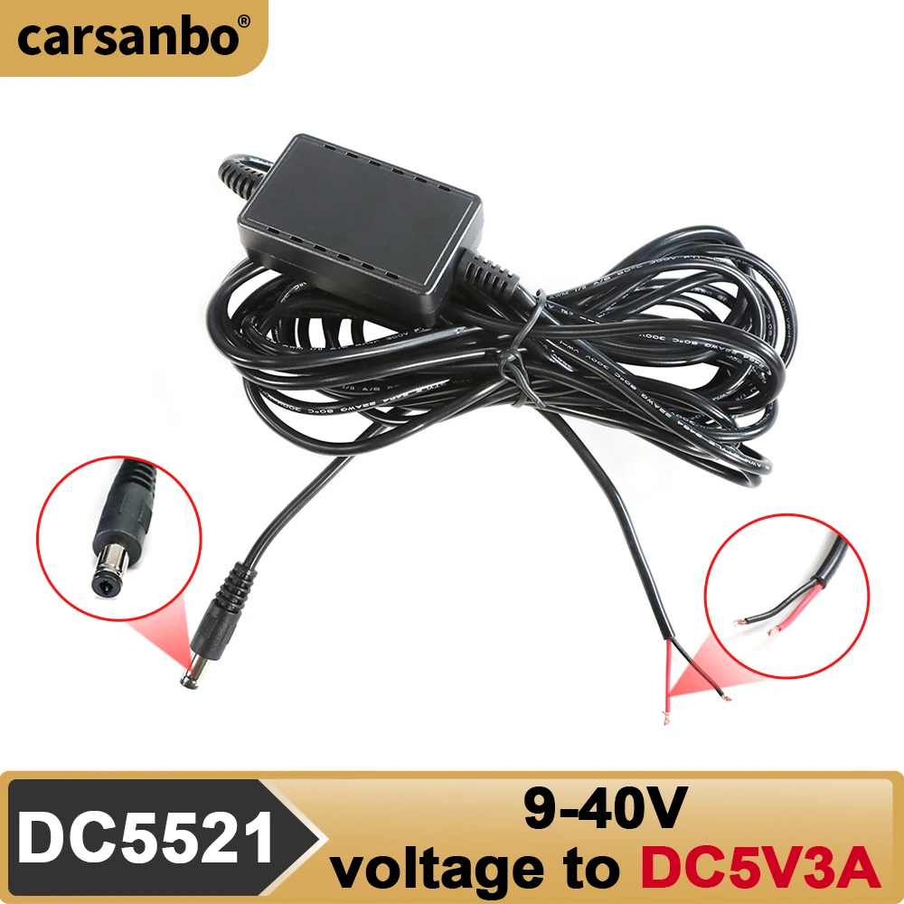 Carsanbo Vehicle Mounted DC12V / 24V To DC 5V Step-down Transformer Wire DC5521 DC9-40V To DC5V 3A