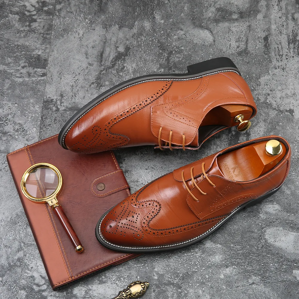 Brogue Oxford Men Dress Shoes Leather Brown Classic Shoes Men Formal Man Shoes 2026 Sapato Social Masculino Zapatos De Hombre
