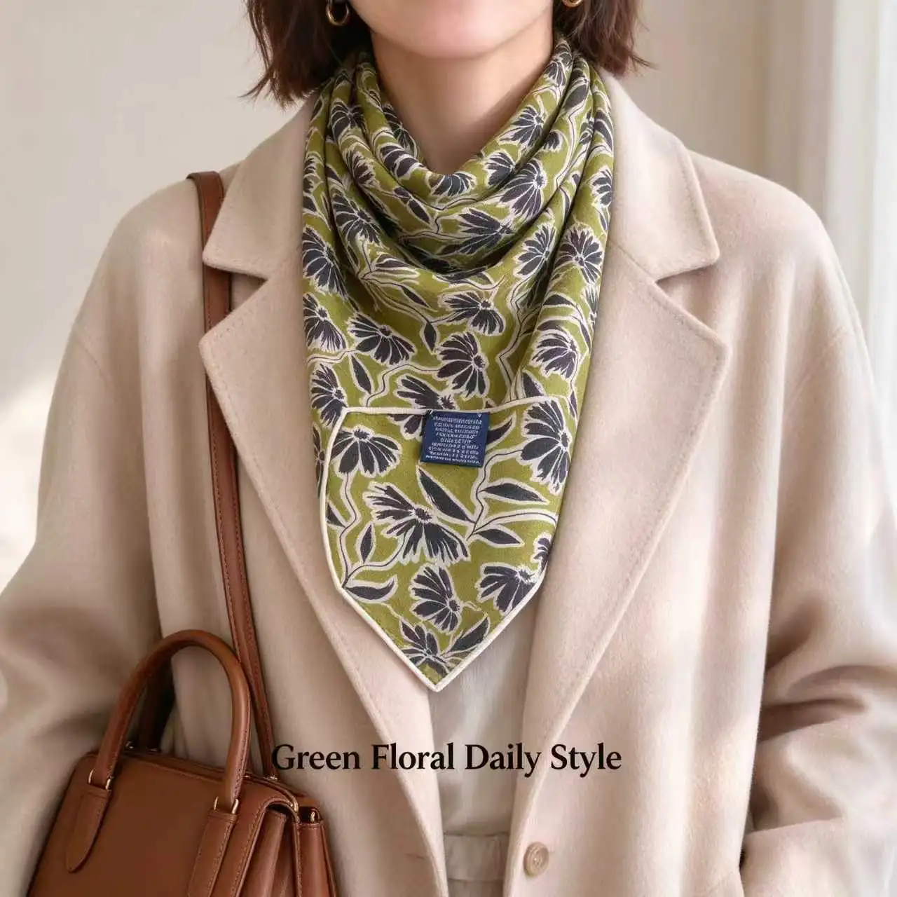 Vintage Floral 30% Silk 70% Wool Scarf for Women Soft Lightweight Warm Kerchief Office Commute Neck Wrap Female Gift Shawl