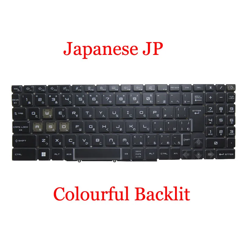 Laptop Colourful Backlit Keyboard For MSI NSK-FG0HBN 0J 9Z.NK1BN.H0J S1N-3JJP2C3-D10 S1N3JJP2C3D10 Japanese JP Black No Frame