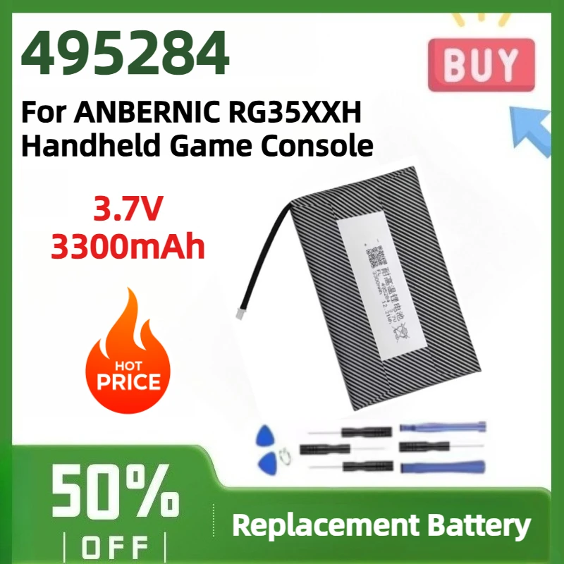 495284 Li‑Po Replacement Battery 3.7V 3300mAh with Free Tools for ANBERNIC RG35XXH Handheld Game Console