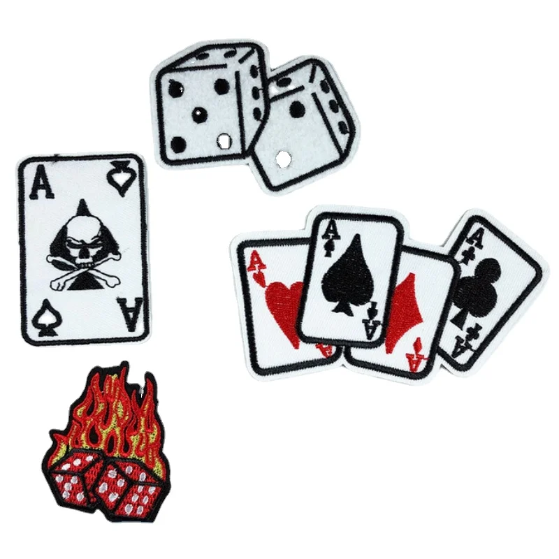 

50pcs/Lot Luxury Fun Embroidery Patch Flame Dice Playing Card Mahjong Shirt Bag Clothing Decoration Accessory Craft Diy Applique