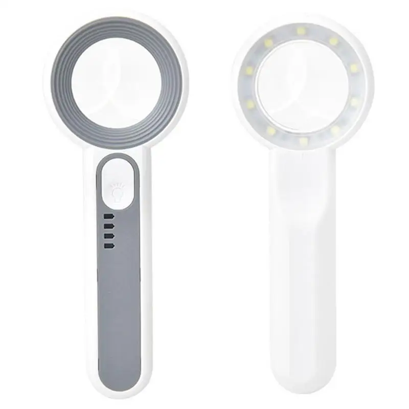 5-12X LED Handheld Magnifier With Lights Double Optical Glass Lens Lighted Magnifying For Reading Coins Macular Low Vision