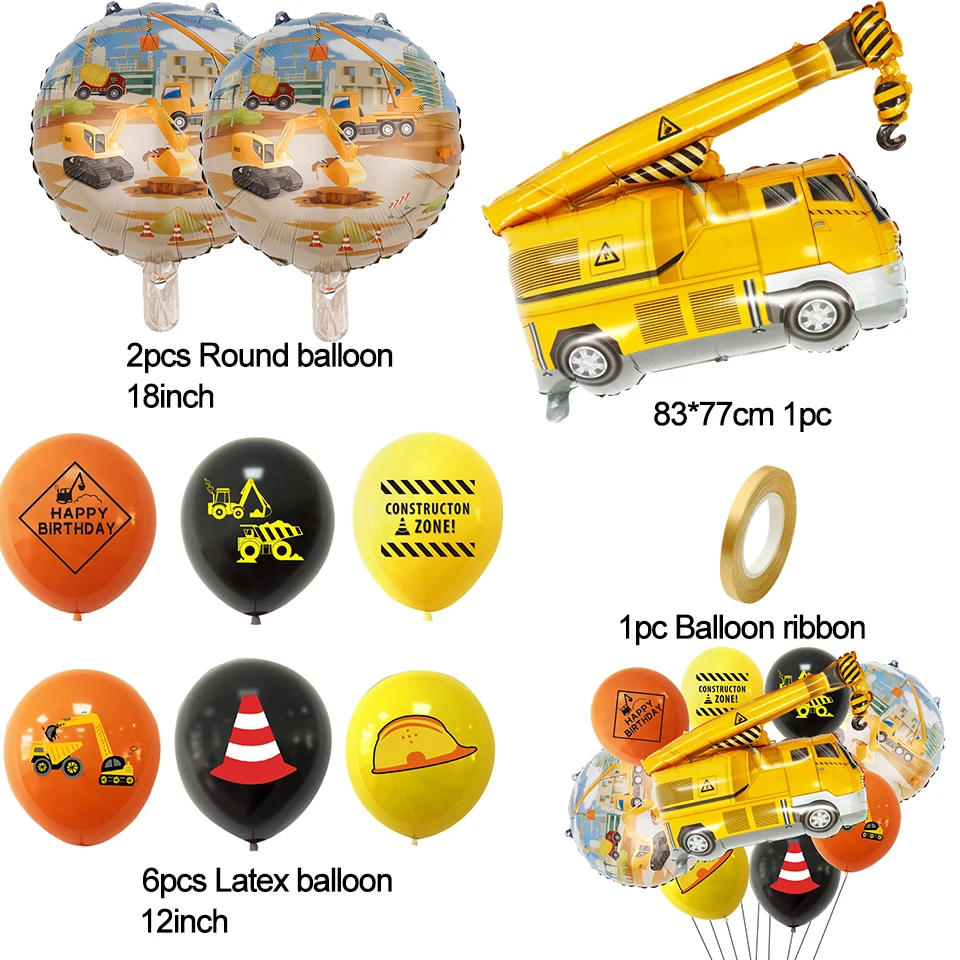 Ensemble de ballons de construction pour fête d'anniversaire de garçon, 10 pièces/ensemble, avec grue, pour cadeaux de décoration, modèle EbFor8.5