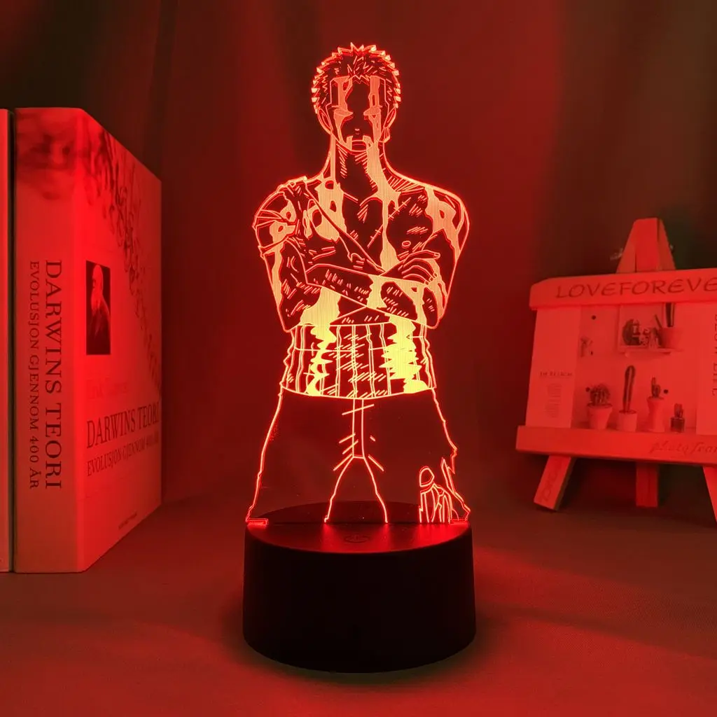 One Piece Roronoa Zoro Anime Cartoon Cute Acrylic Light-Up Stand Creative 2D Bedroom Atmosphere Night Light Ornament Gift view 3