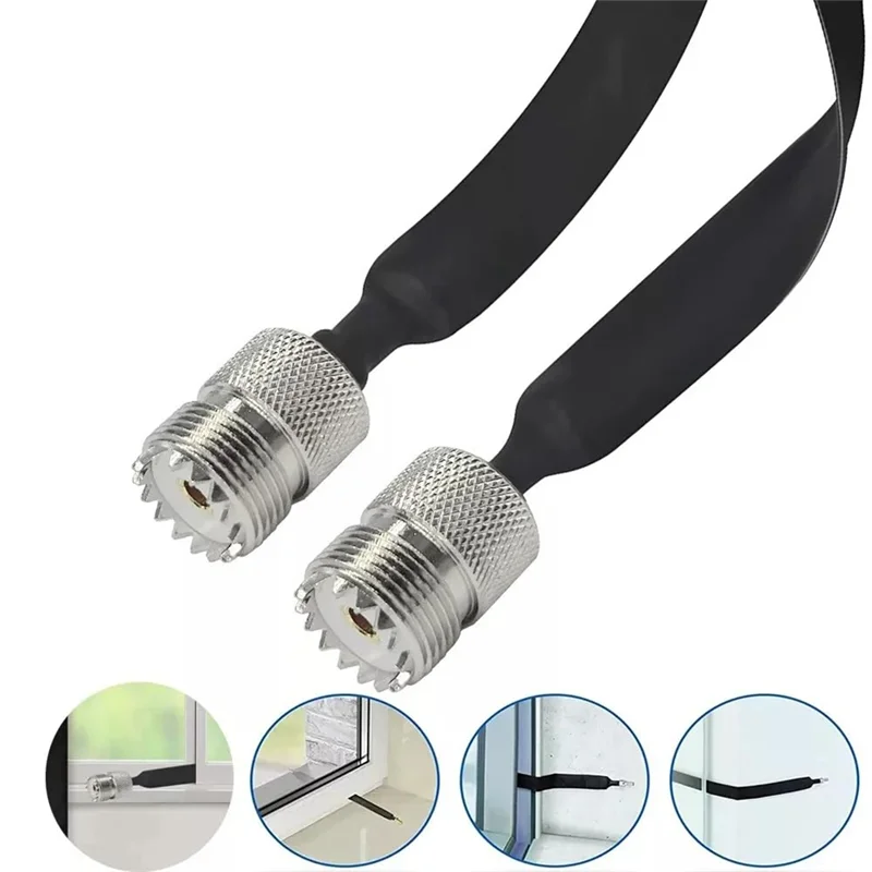 HFES 2 แพ็ค 40 ซม.RF COAXIAL CABLE หน้าต่าง/ประตูผ่านสายแบน,SO239 UHF หญิง UHF หญิง,50 โอห์ม