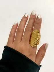 Peri'sbox Statement Chunky Multi-layer Full Solid Ring For Women Stainless Steel 18K Pvd Gold Plated Anti-Tarnish Opening Rings