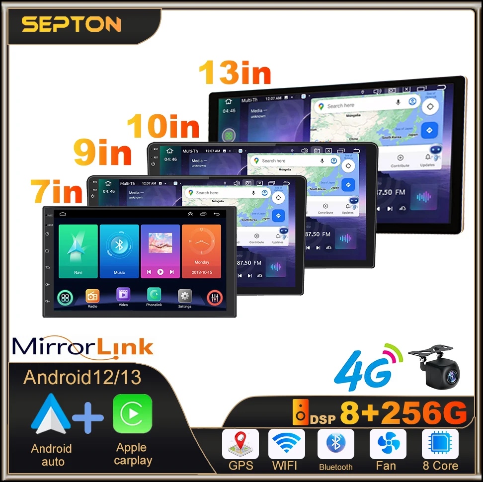 

SEPTON 7 Inch 9 Inch 10 Inch Universal Car Radio Android 12 Touch Screen for Hyundai Kia Toyota Volkswagen Nissan Kia Car Radio