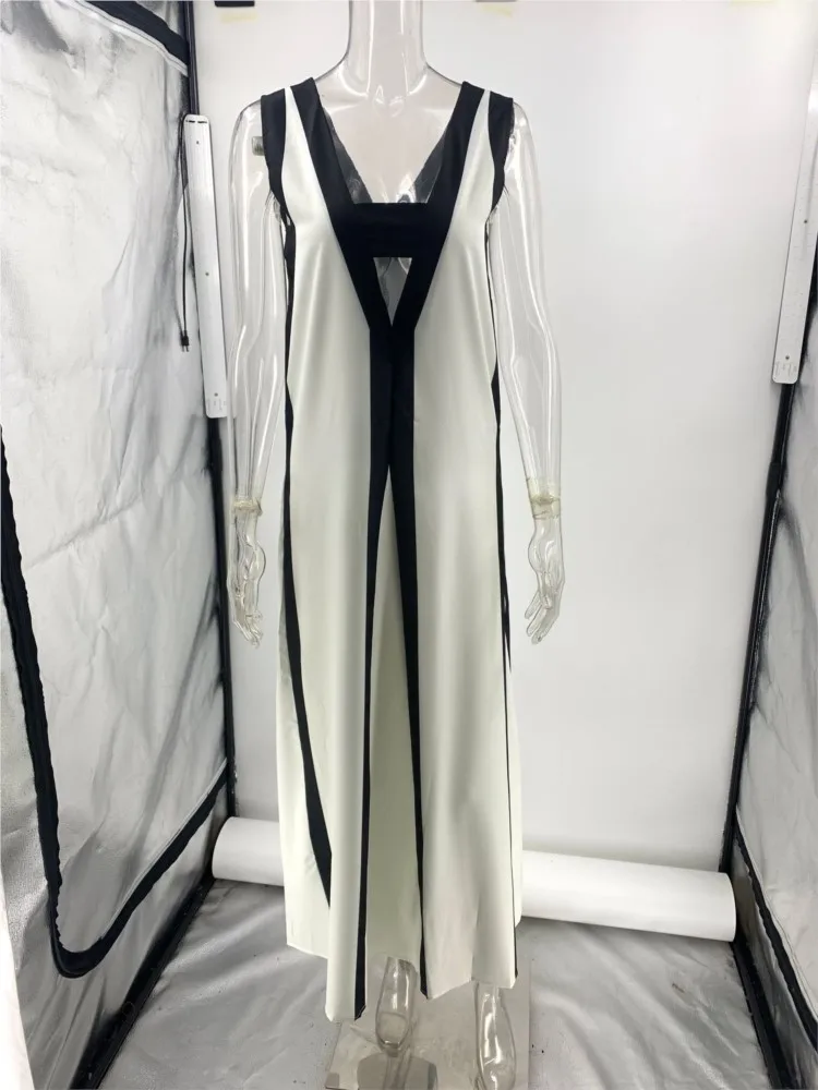 فستان طويل مثير بدون أكمام للمرأة الصيف الترفيه موضة اللون حظر فستان فضفاض السيدات أنيقة التنقل ألف خط Vestidos #6