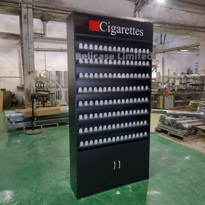 Customized-Smoke Shop Fittings Cigarettes Shelves Display Stand with Storage Cabinet Led Lighting Store Cigarett