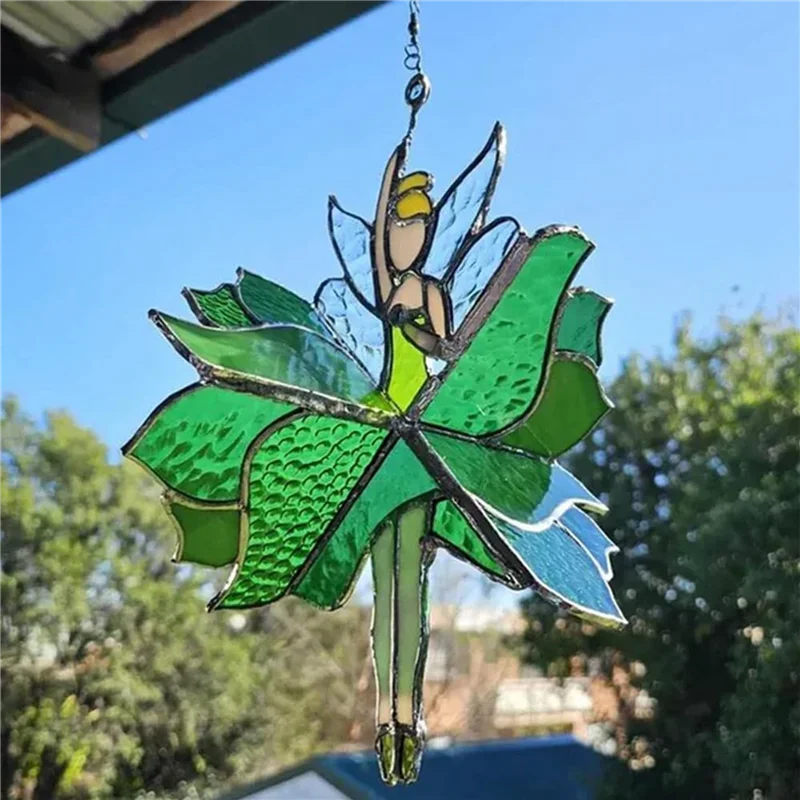 AAAF 2X Dancing Lady Stained Glass Spinner Outdoor Hanging Decor Garden Decorations Decorative Wind Spinner Butterfly C